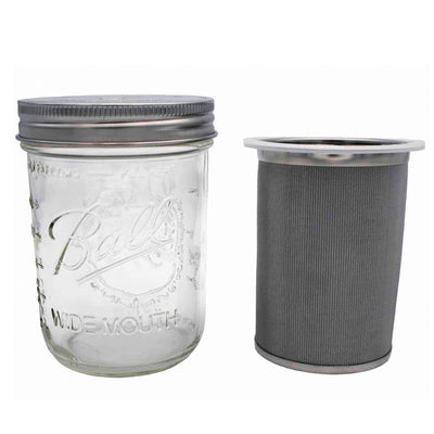 Cold Brew Coffee and Tea Maker Stainless Steel Filter with Mason Jar (16 or 32 oz)